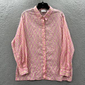 LIZ CLAIBORNE Shirt Womens Petite Large Button Up Blouse Top Plaid Long Sleeve